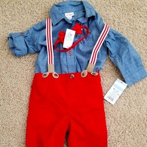 Cat & Jack shirt and pants suspender set with bow-tie